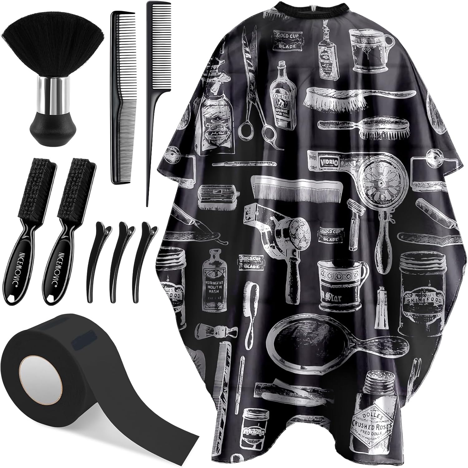 Nicemovic 10 in 1 Hair cutting barber cape with neck duster brush and combs